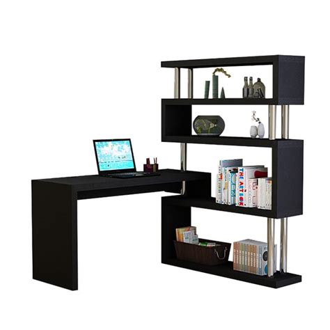 Modern Black L-Shaped Desk Writing Desk with Storage Shelves | Homary