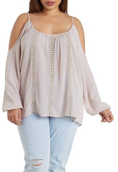 Charlotte Russe Plus Size Gauzy Crochet Trim Cold Shoulder Top Plus Size Womens Clothing