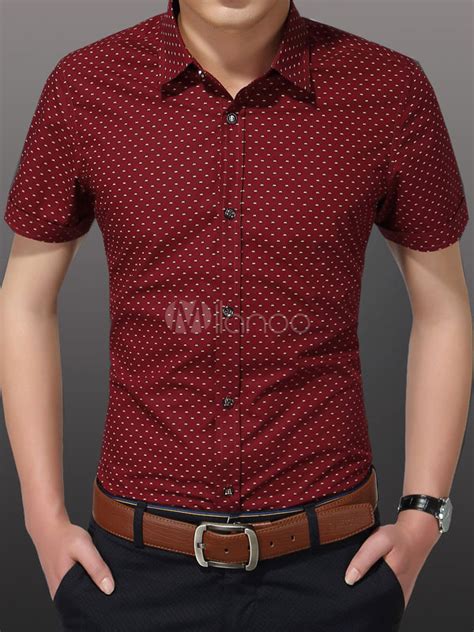 Burgundy Shirt Short Sleeve Cotton Shirt for Men - Milanoo.com