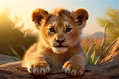 Premium Photo Adorable Animated Lion Cub In A Captivating View