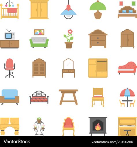 Furniture Flat Icons Set Royalty Free Vector Image