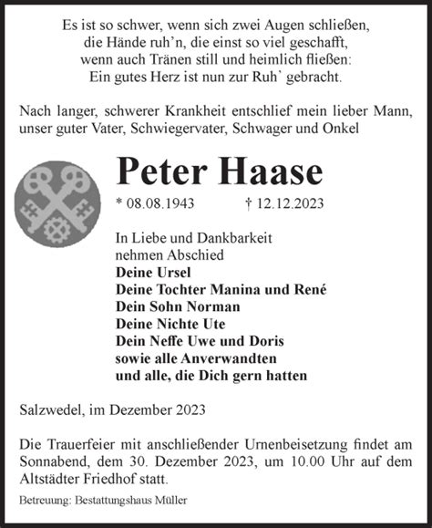 Traueranzeigen Von Peter Haase Abschied Nehmen De