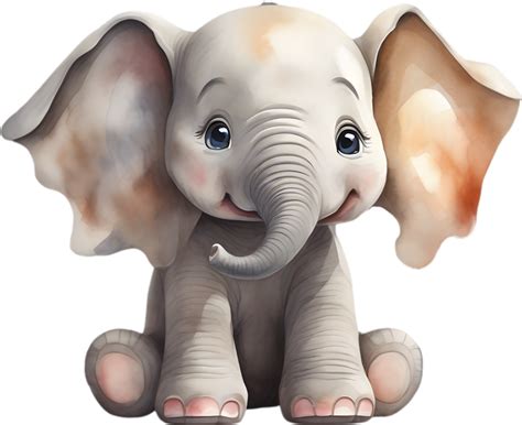 Ai Generated Watercolor Painting Of A Cute Baby Elephant 42353367 Png