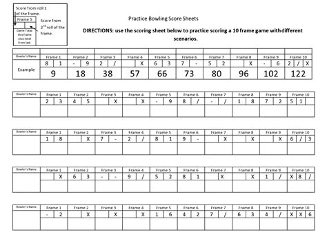 Printable Bowling Score Sheet