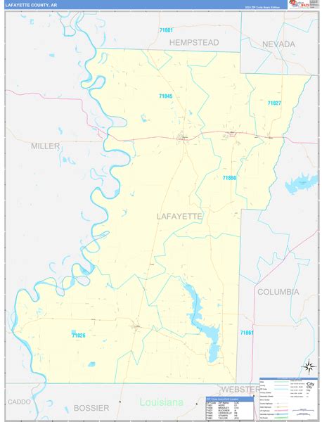 Lafayette County, AR Zip Code Wall Map Basic Style by MarketMAPS