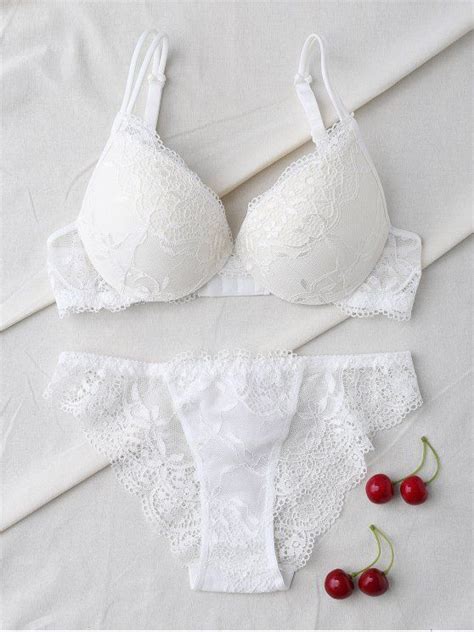 See Thru Floral Lace Panel Bra Set White 70c Bra Panty Bra And Panty