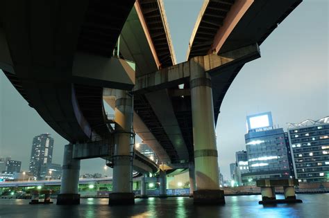 デスクトップ壁紙 シティ 都市景観 夜 建築 反射 超高層ビル ブリッジ 陸橋 大都市 東京 フジフィルム