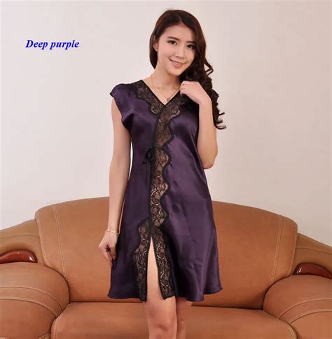 New Arrival Pure Silk Lady Lace Sleeveless Nightgown 100 Silk V