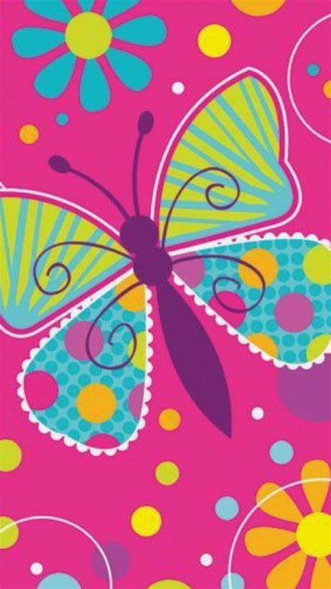 A Colorful Butterfly On A Pink Background With Circles And Dots In The