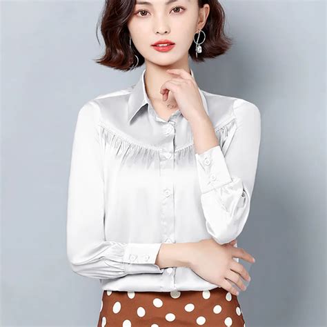 Korean Fashion Silk Women Shirts Woman Satin Blouse Shirt Plus Size