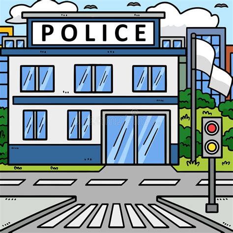 Police Station Colored Cartoon Illustration Stock Illustration