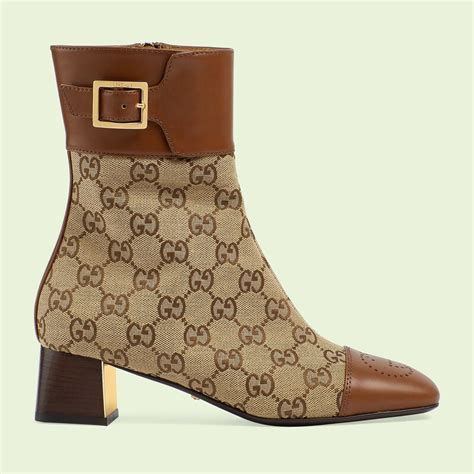 Women S Gg Canvas Ankle Boot In Beige And Ebony Gg Canvas Gucci Us