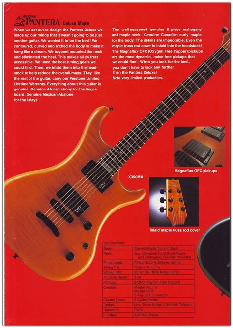 1986 Pantera Catalogue Westone Guitars The Home Of Westone