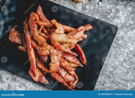 Deep Fried Sun Dried Pork Moo Dad Deaw Thai Food Stock Image Image