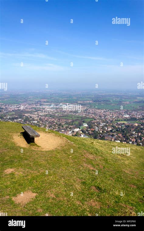 The panoramic view from Worcestershire Beacon, the highest point on the Malvern Hills, over the ...