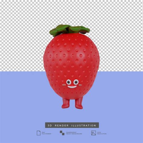 Premium Psd 3d Illustration Cute Red Strawberry Fruit Isolated