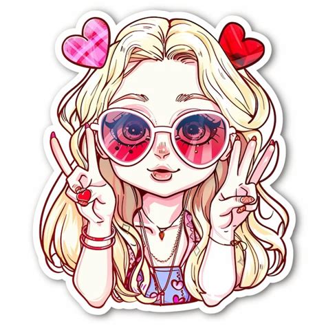 Premium Photo Sticker Of A Cute Chibi Blonde Anime Girl With Peace Fingers Pose