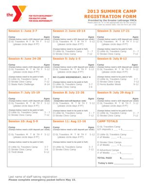 Fillable Online Ymcachgo Cdn Summer Camp Registration Form