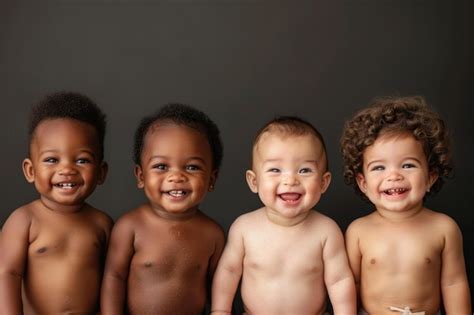 Premium Photo Row Of Six Multi Ethnic Babies Smiling In Studio Row Of