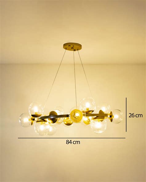 Lustre Pendente Redondo Arco Bolas Globo Transparente Dourado