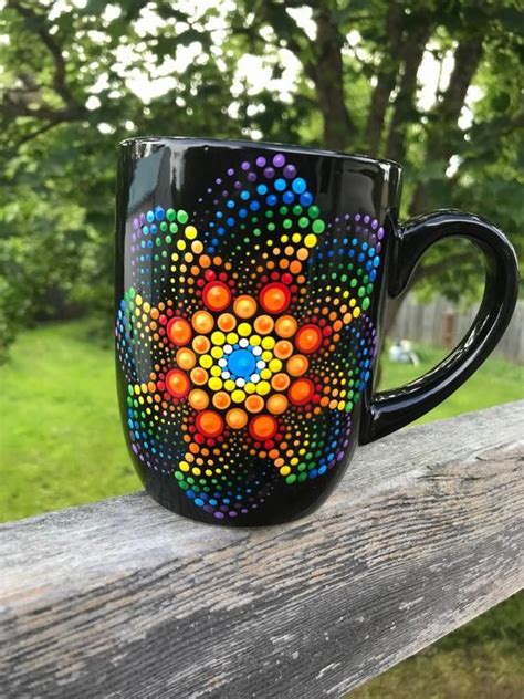 Hand Painted Dot Mandala Mug Mug Art Mandala Painting Dot Art Painting