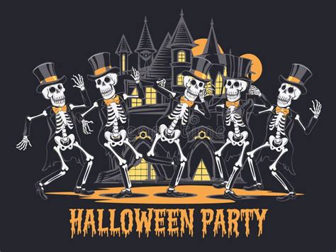 Playful Dancing Skeletons Halloween Party Vector Design Stock Vector