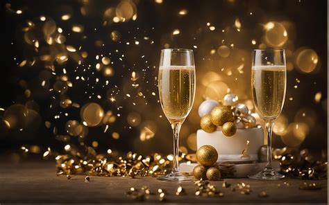 Premium Ai Image Time To Toast Festive Champagne Glasses With Clock And Christmas Decor