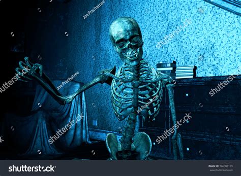 3d Illustration Human Skeleton Haunted House Stock Illustration 766008109