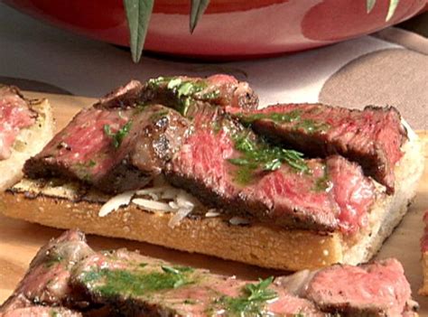 Mini Open Faced Steak Sandwiches On Garlic Bread With Aged Provolone And Parsley Oil Recipe