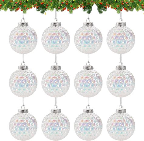 12 X Clear Baubles 6cm Iridescent Baubles Clear Glass Baubles For Craft Acrylic Fillable Plastic