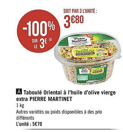 Offre Taboul Oriental L Huile D Olive Vierge Extra Pierre Martinert