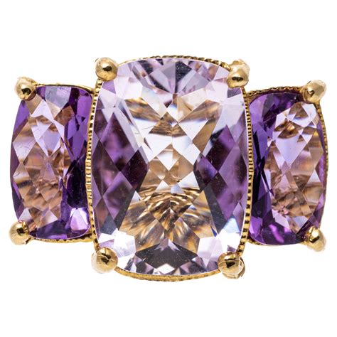 Rose Gold and Amethyst Three-Stone Ring For Sale at 1stDibs