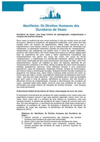 Manifesto Os Direitos Humanos Dos Ouvidores De Vozes Pdf