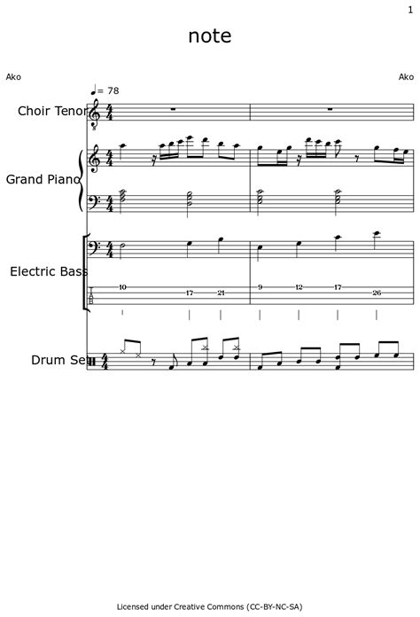 Note Sheet Music For Choir Tenor Piano Electric Bass Drum Set