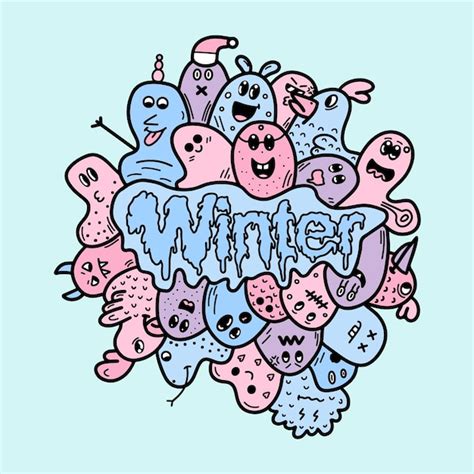 Premium Vector Winter Doodle Set Hand Drawing Illustration