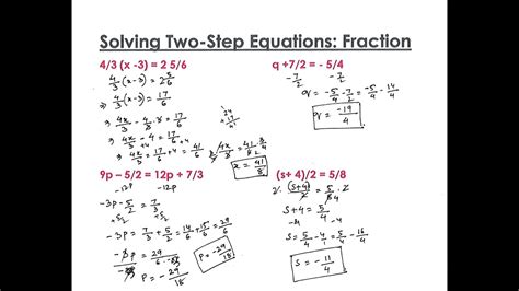 Strategies To Solve Two Steps Linear Equations With Fractions Youtube