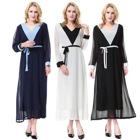 Fashion Muslim Women Long Sleeve Hijab Dress Maxi Chiffon Abaya