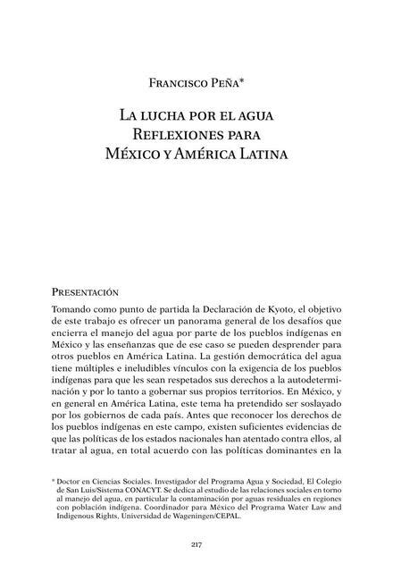 La Lucha Por El Agua Reflexiones Para México Y América Latina