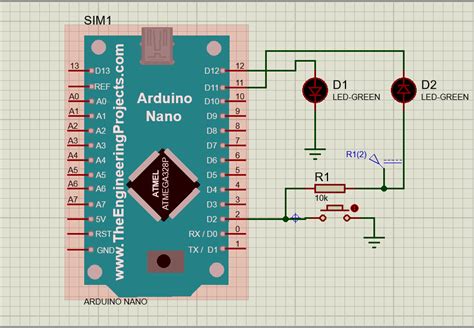 Push Button Dan Led Pada Arduino Nano Menggunakan Proteus Arduino