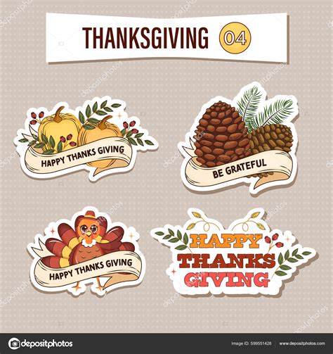 Happy Thanksgiving Sticker Label Set Pumpkins Acrons Turkey Bird