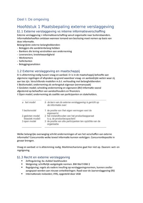 Samenvatting Externe Verslaggeving Hfd 1 T M 5 Deel L De Omgeving