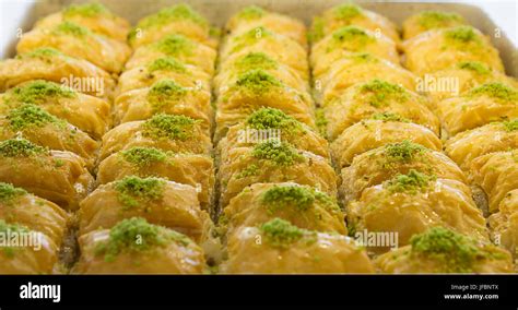 Slim classic pistachio baklava filo pastry prepared from Stock Photo - Alamy