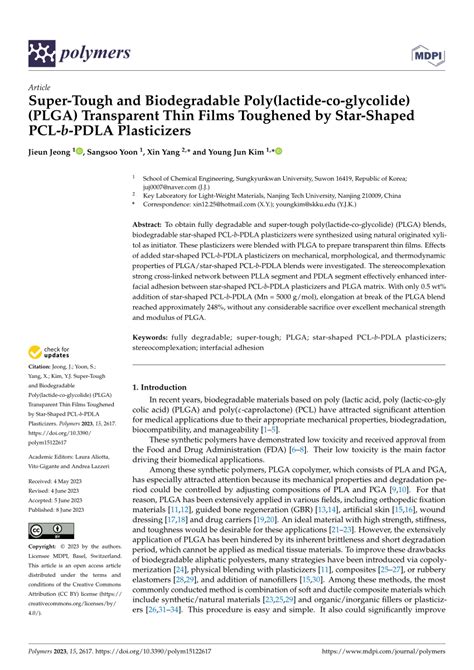 PDF Super Tough And Biodegradable Poly Lactide Co Glycolide PLGA