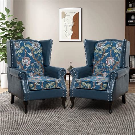 Amazon Homyka Floral Accent Chair Set Of Wingback Armchairs With