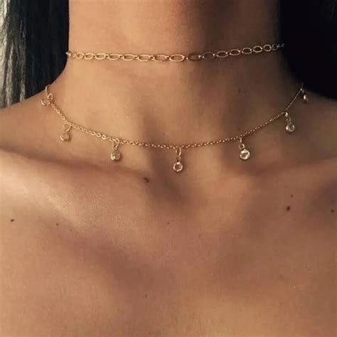 Delicate Double Chain Gold Silver Choker Necklace For Women Boho