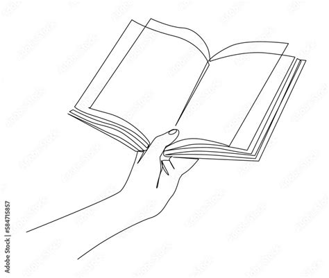 Vetor De Continuous One Line Drawing Of Hand Holding Book Reading Book