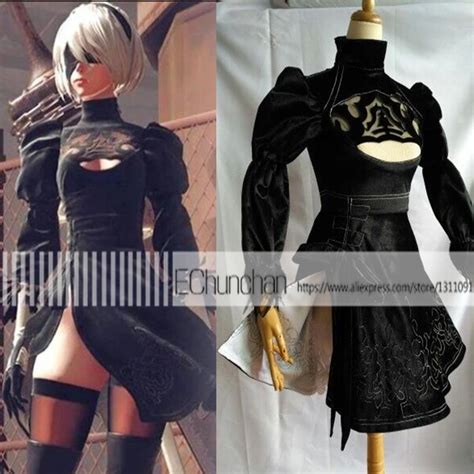 Full Set Halloween Costumes Nier Automata B Game Black Dress Cosplay