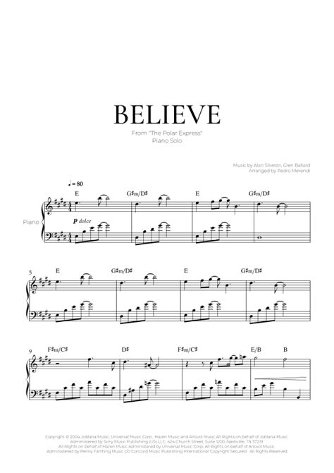 Believe Arr Pedro Merendi By Josh Groban Sheet Music For Piano Solo