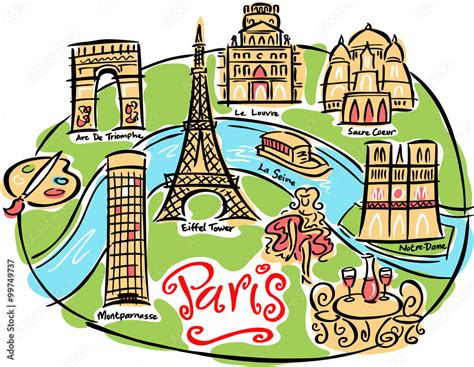 Illustrated Map Of Paris In Color Stock Vektorgrafik Adobe Stock