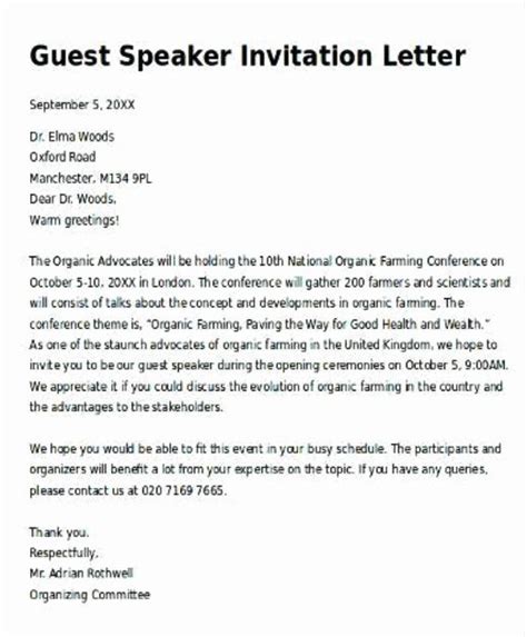 Invitation Letter To Guest Speaker Sample